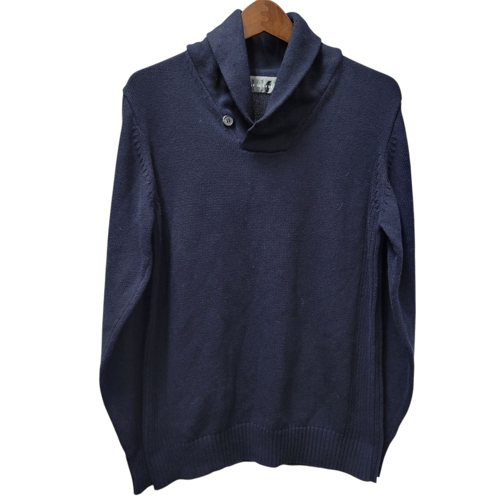 Oscar De La Renta Men's 100% Cotton Navy Pullover Shawl Collar Sweater Small